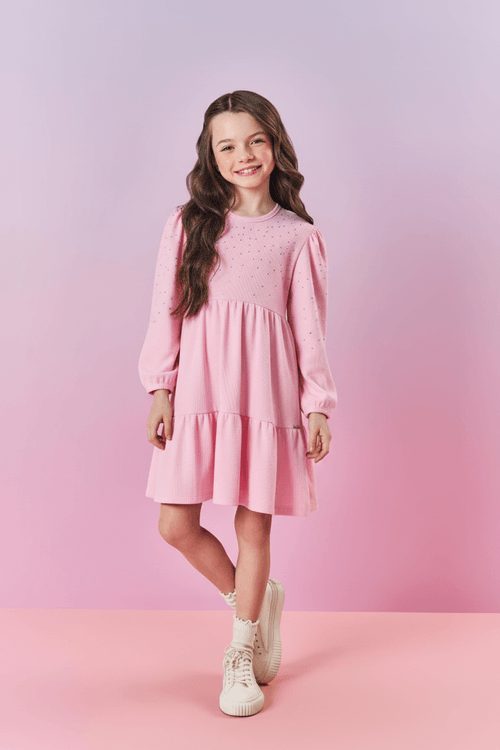 Vestido Infantil Menina Strass Rosa Mundo Cinti