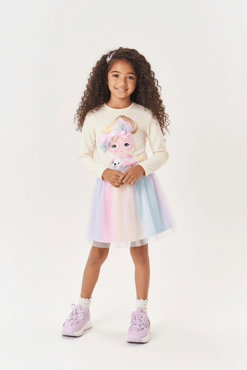 Conjunto Infantil Menina Blusa E Saia-Short Tule Natural Mundo Cinti