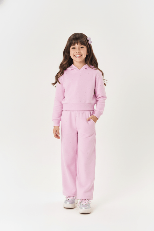 Conjunto Infantil Menina Blusão E Wide Leg Glitter Lilás Mundo Cinti