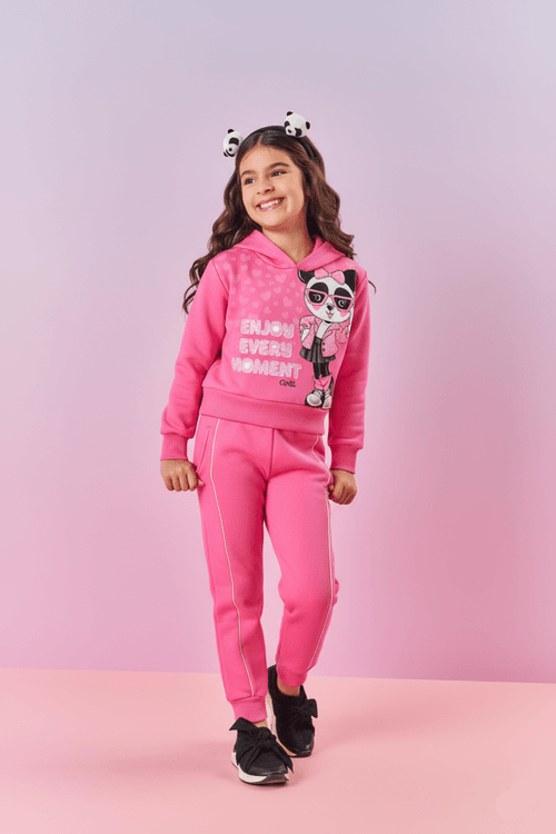 Conjunto Infantil Menina Blusão Panda E Calça Rosa Mundo Cinti