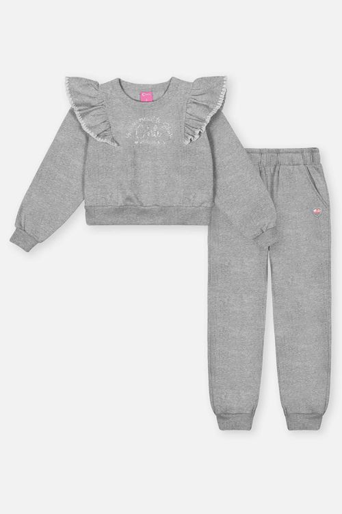 Conjunto Infantil Menina Blusão Babado E Calça Mescla Mundo Cinti