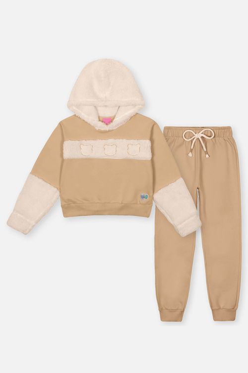 Conjunto Infantil Menina Blusão Com Pelo E Calça Bege Mundo Cinti
