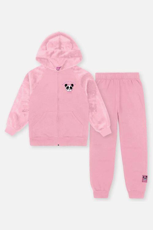 Conjunto Infantil Menina Jaqueta Pelo E Calça Rosa Mundo Cinti