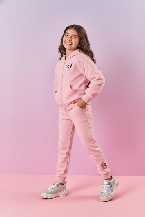 Conjunto Infantil Menina Jaqueta Pelo E Calça Rosa Mundo Cinti