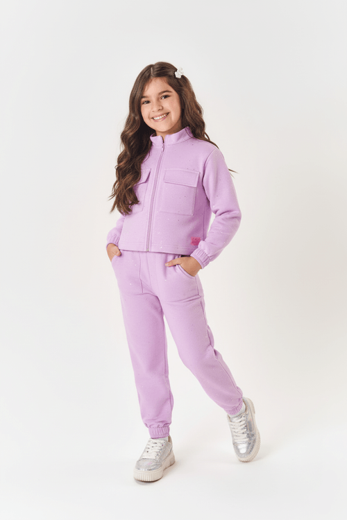 Conjunto Infantil Menina Jaqueta E Calça Glitter Lilás Mundo Cinti