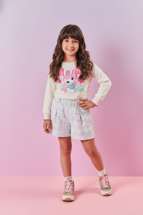 Conjunto Infantil Menina Blusa Magic E Short Azul Mundo Cinti