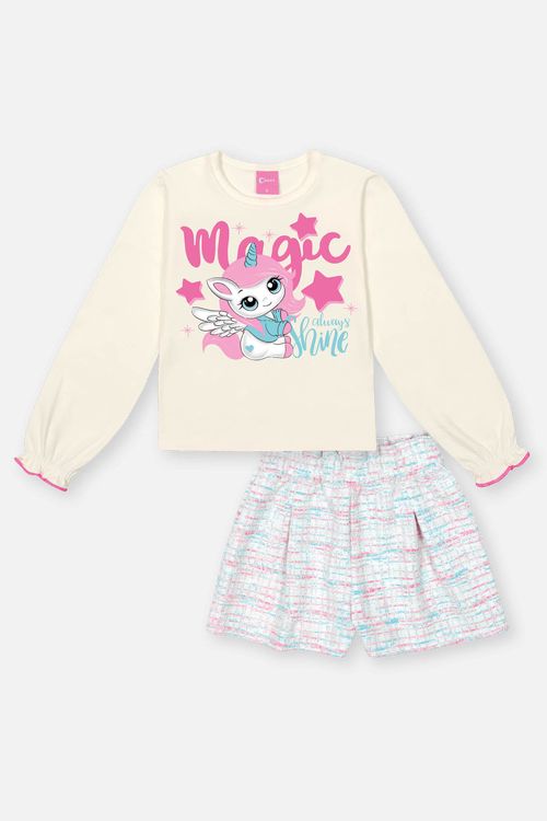 Conjunto Infantil Menina Blusa Magic E Short Azul Mundo Cinti