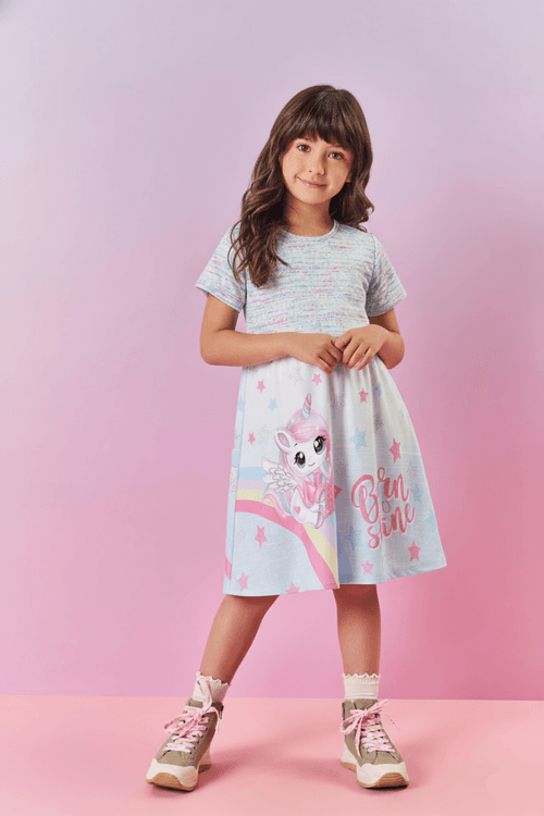 Vestido Infantil Menina Born To Shine Azul Mundo Cinti