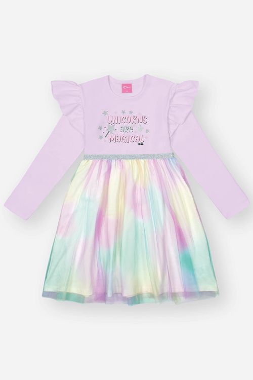 Vestido Infantil Menina Unicorns Are Magical Lilás Mundo Cinti