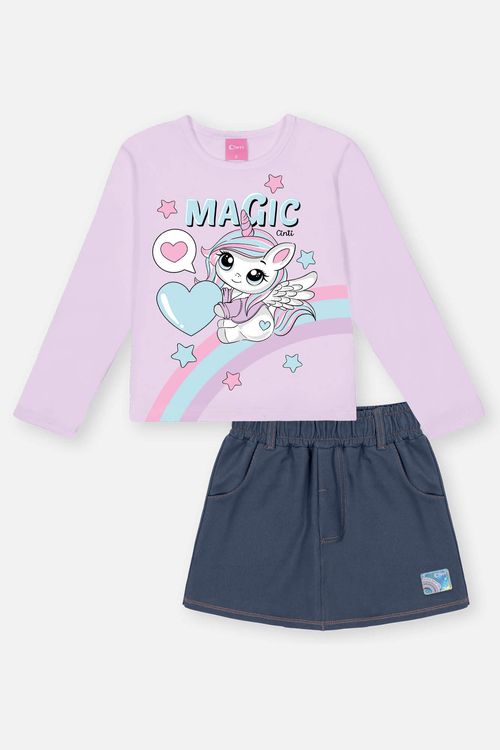 Conjunto Infantil Menina Blusa Magic E Short-Saia Lilás Mundo Cinti