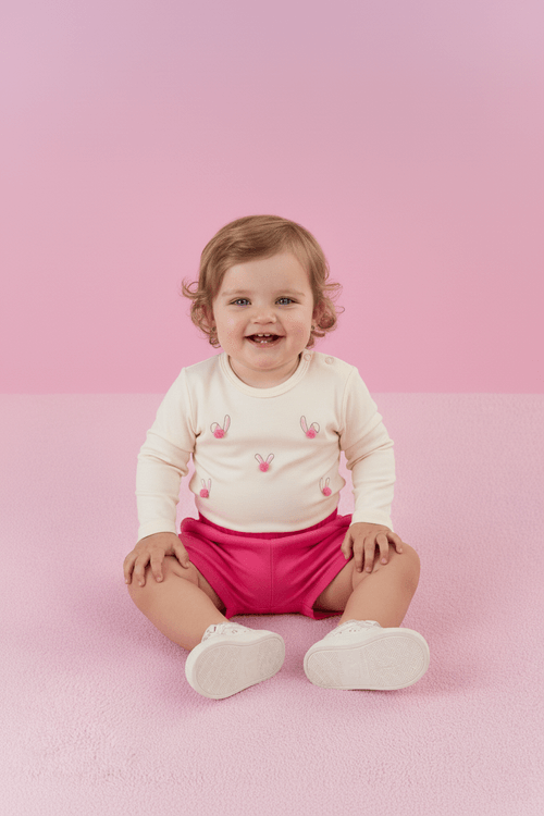 Conjunto Bebê Menina Blusa Pompom E Short Rosa Neon Mundo Cinti