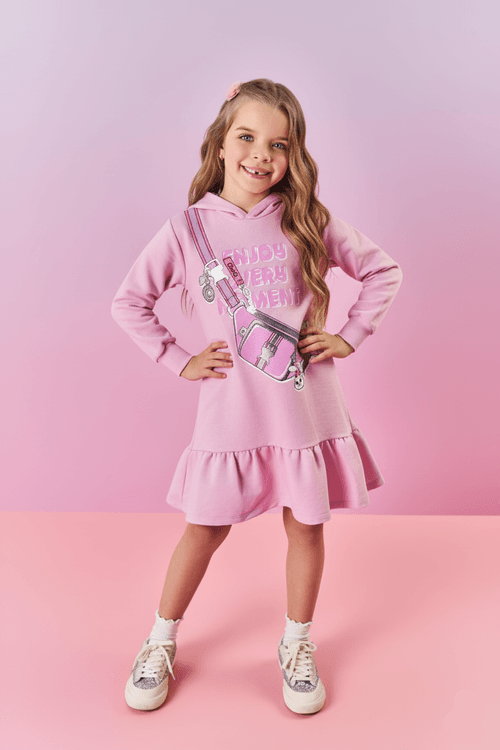 Vestido Infantil Menina Enjoy Every Moment Lilás Mundo Cinti