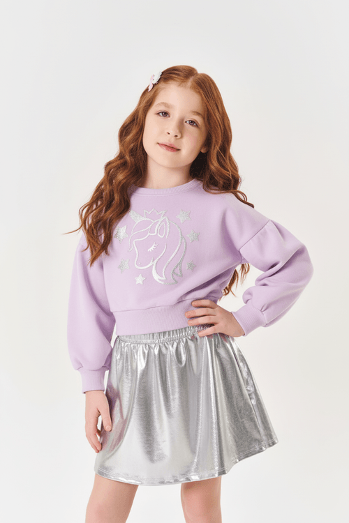 Conjunto Infantil Menina Blusão E Saia-Short Holográfico Lilás Mundo Cinti
