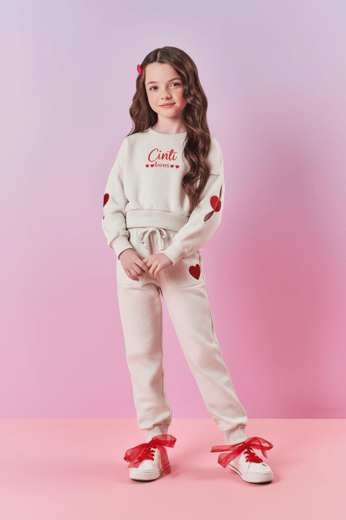 Conjunto Infantil Menina Blusão Abertura Manga E Calça Natural Mundo Cinti