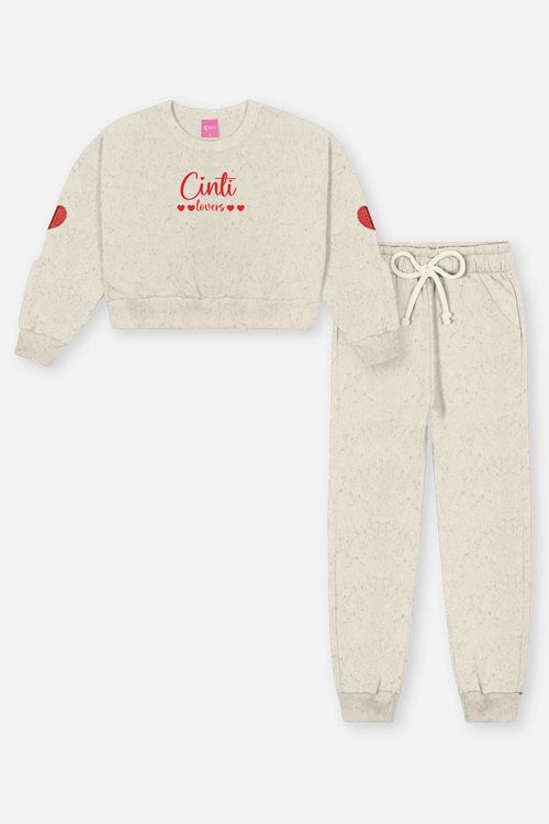 Conjunto Infantil Menina Blusão Abertura Manga E Calça Natural Mundo Cinti