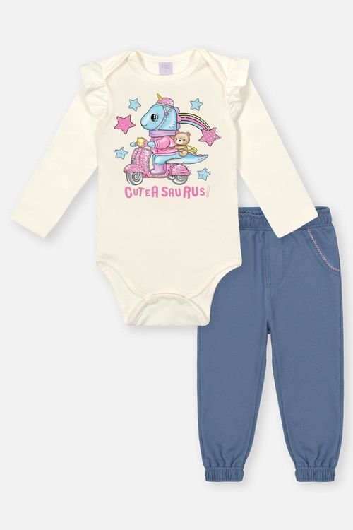Conjunto Bebê Menina Body Dinossauro E Calça Natural Mundo Cinti
