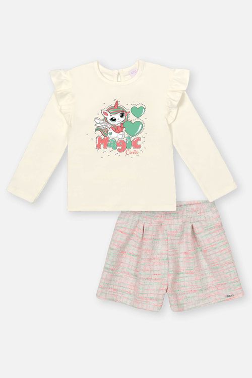 Conjunto Bebê Menina Blusa E Short Magic Verde Mundo Cinti