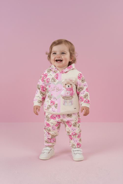 Conjunto Bebê Menina Blusão E Calça Ursinho Rosa Mundo Cinti