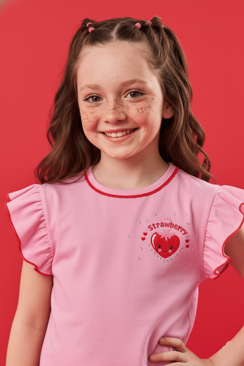 Blusa Infantil Menina Strawberry Rosa Cinti