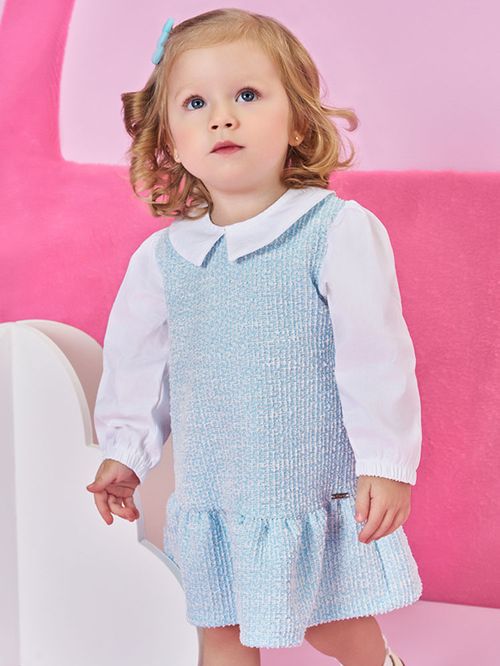 Vestido Infantil Manga Longa com Gola Boneca – Vestido Menina em Tweed Elegante