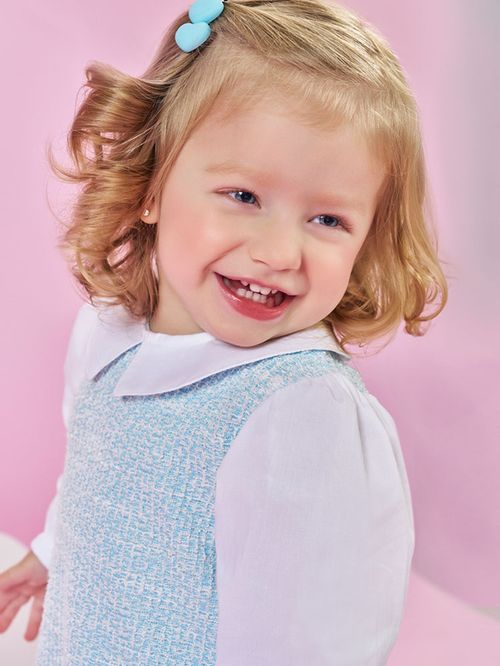 Vestido Infantil Manga Longa com Gola Boneca – Vestido Menina em Tweed Elegante