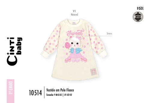 Vestido de Inverno Bebê Menina Sweet Cat Mundo Cinti