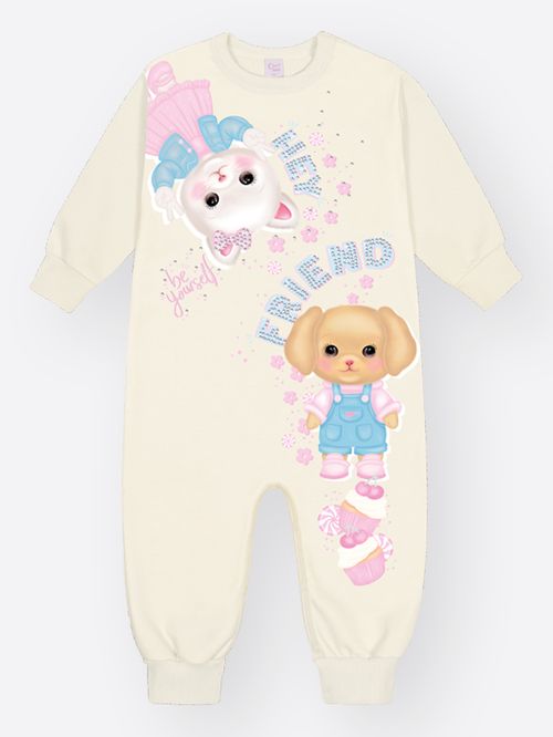 Macacão Felpado Bebê Menina Hey Friend Mundo Cinti