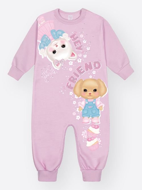 Macacão Felpado Bebê Menina Hey Friend Mundo Cinti