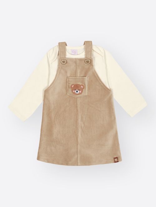 Conjunto Cotelê Bebê Menina Ursa Bordada Mundo Cinti