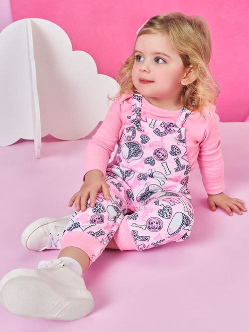 Conjunto com Jardineira Bebê Menina Cheerful  Mundo Cinti