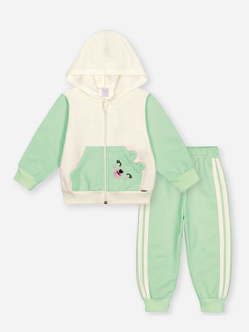 Conjunto Felpado Bebê Menina Rosto Onça Bordado Mundo Cinti