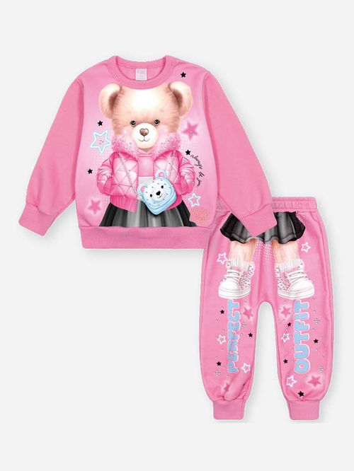 Conjunto Felpado Bebê Menina Ursa Outfit Mundo Cinti