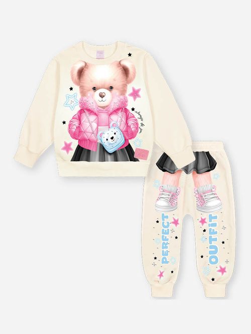 Conjunto Felpado Bebê Menina Ursa Outfit Mundo Cinti