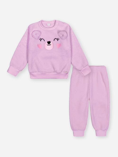 Conjunto Toque Macio em Pelo com Bordado Ursinho – Conjunto de Blusão e Calça Mundo Cinti