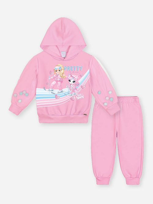 Conjunto Felpado Bebê Menina com Pompons Pretty Mundo Cinti