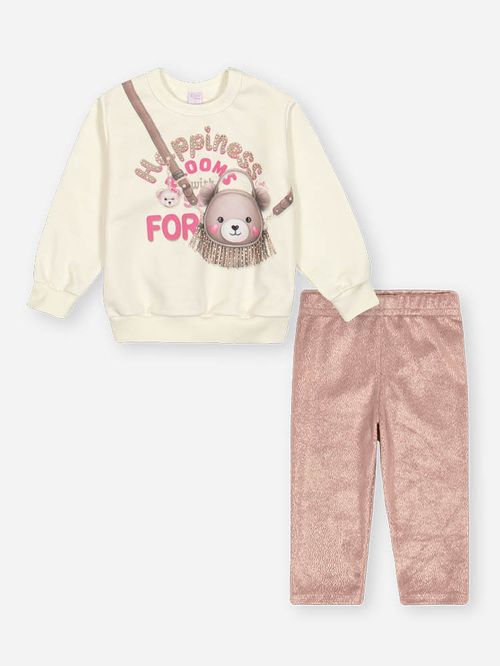 Conjunto Veludo Bebê Menina Ursa Happiness Mundo Cinti