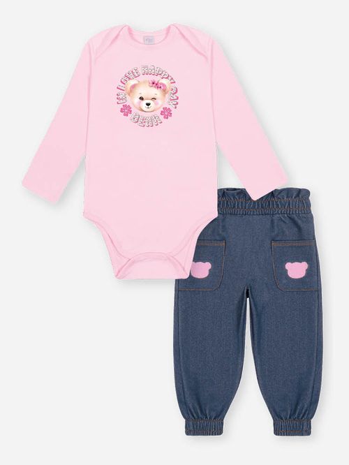 Conjunto em Molecotton Bebê Menina Ursa In Love Mundo Cinti