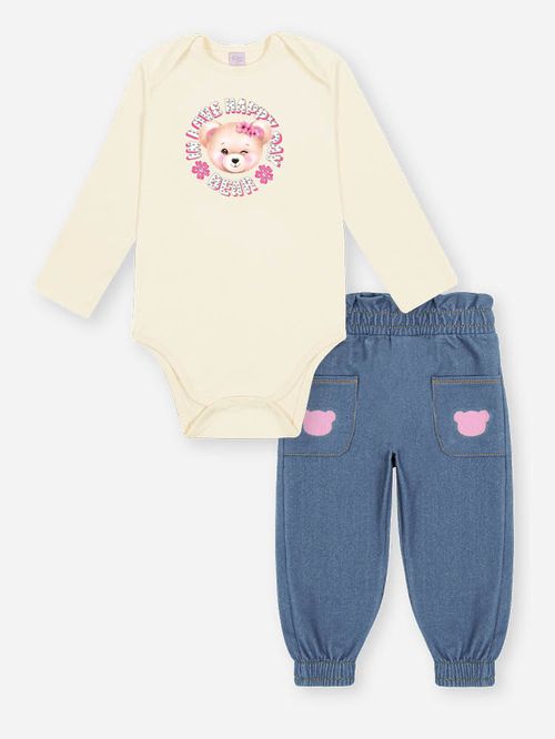 Conjunto em Molecotton Bebê Menina Ursa In Love Mundo Cinti
