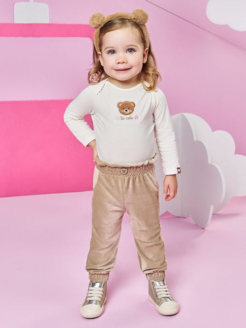 Conjunto em Cotelê Bebê Menina Ursa Bordado Mundo Cinti