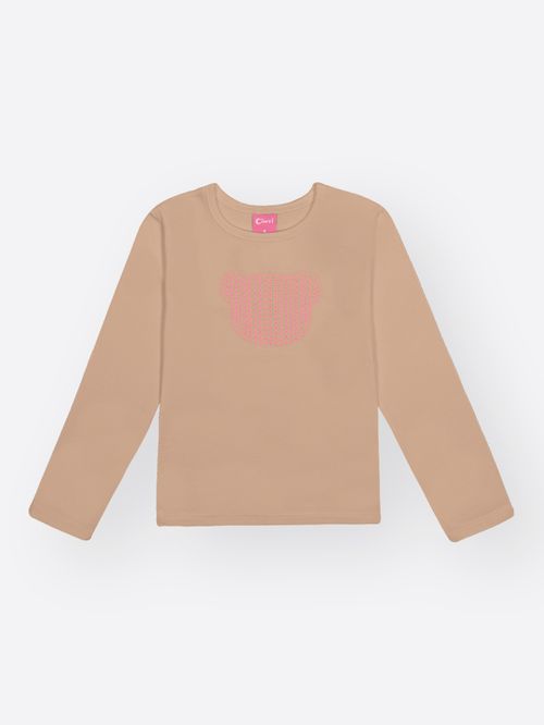 Blusa Cotton Menina Ursinho Bordado Mundo Cinti