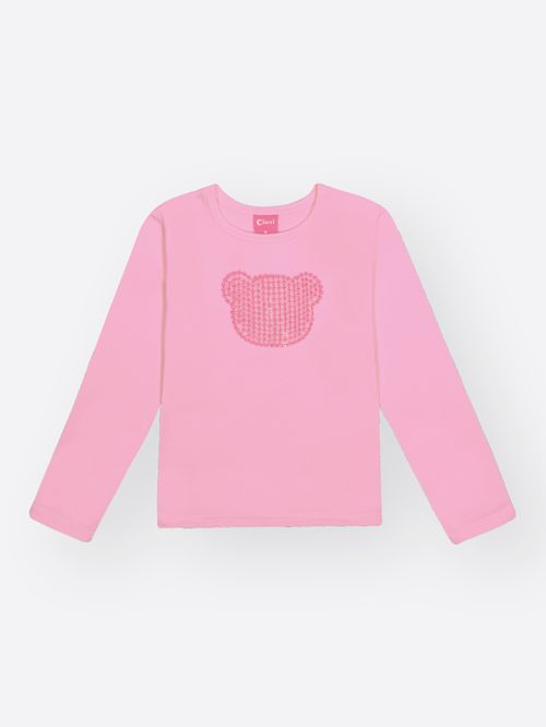 Blusa Cotton Menina Ursinho Bordado Mundo Cinti