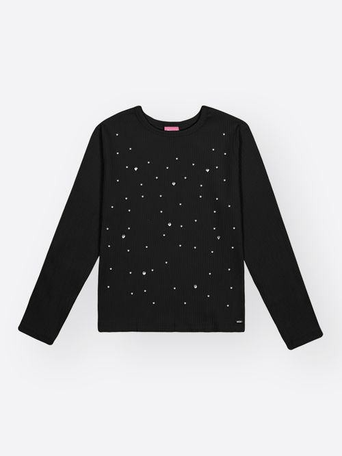 Blusa Canelada Menina com Strass Mundo Cinti
