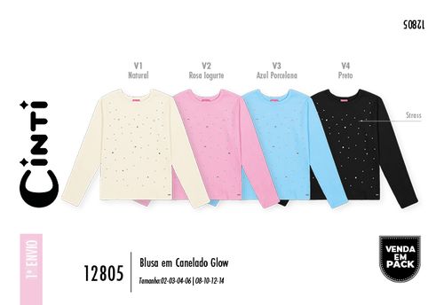 Blusa Canelada Menina com Strass Mundo Cinti