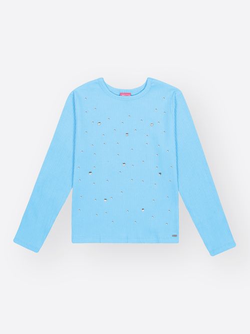 Blusa Canelada Menina com Strass Mundo Cinti
