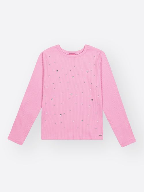 Blusa Canelada Menina com Strass Mundo Cinti