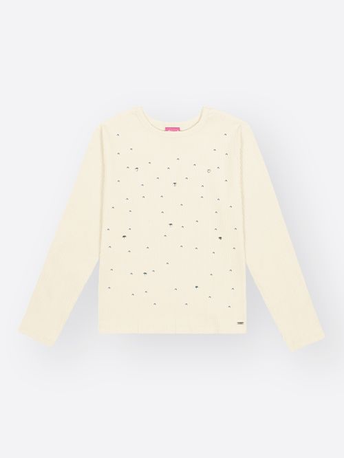 Blusa Canelada Menina com Strass Mundo Cinti