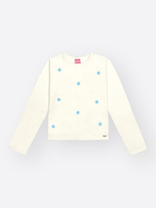 Blusa Menina em Cotton Estrelas Bordadas Mundo Cinti