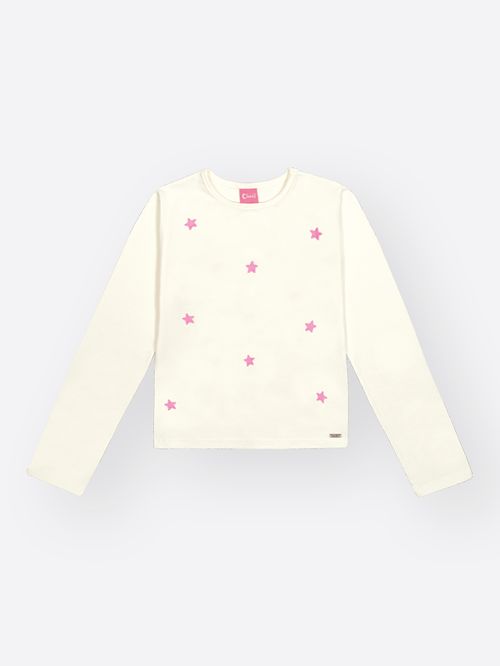 Blusa Menina em Cotton Estrelas Bordadas Mundo Cinti