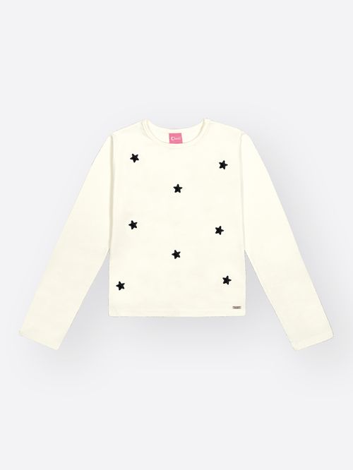 Blusa Menina em Cotton Estrelas Bordadas Mundo Cinti