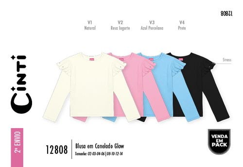 Blusa Menina em Canelado Glow Babados Mundo Cinti